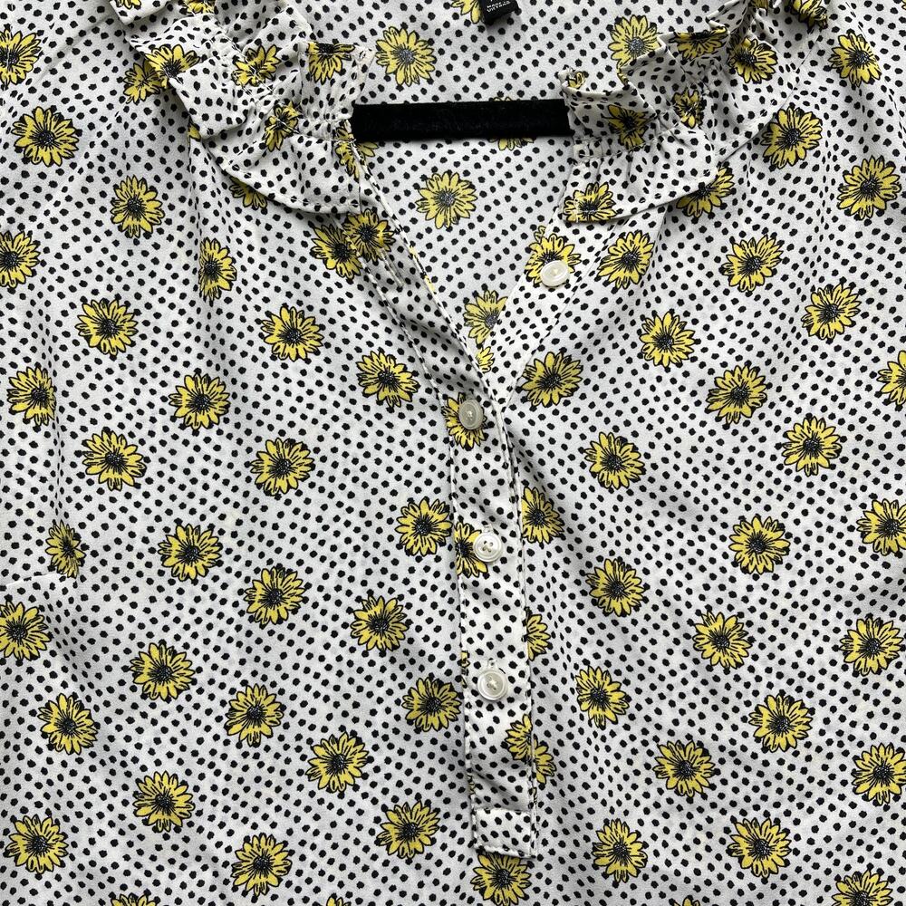 Talbots Top Medium Petite MP Sleeveless Shell Sunflower Print Ruffle Blouse - Picture 2 of 7